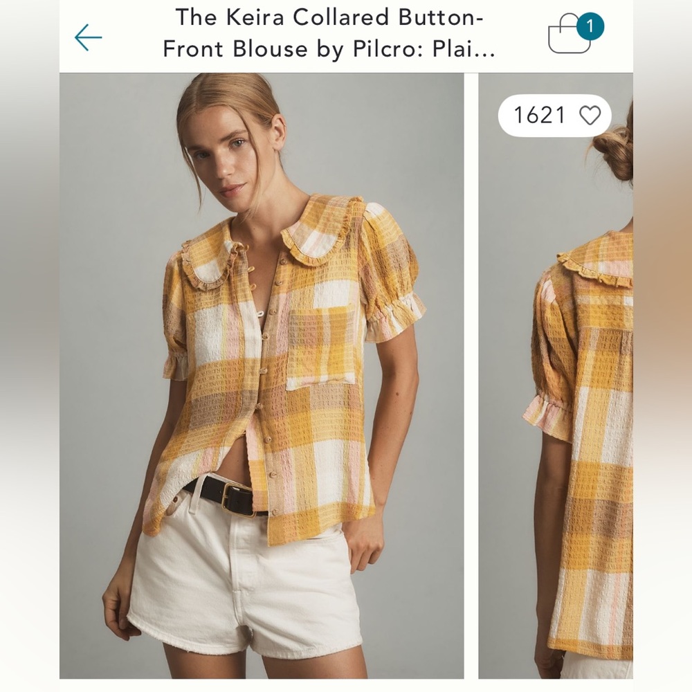NWT Anthropologie Yellow and Pink Plaid Top